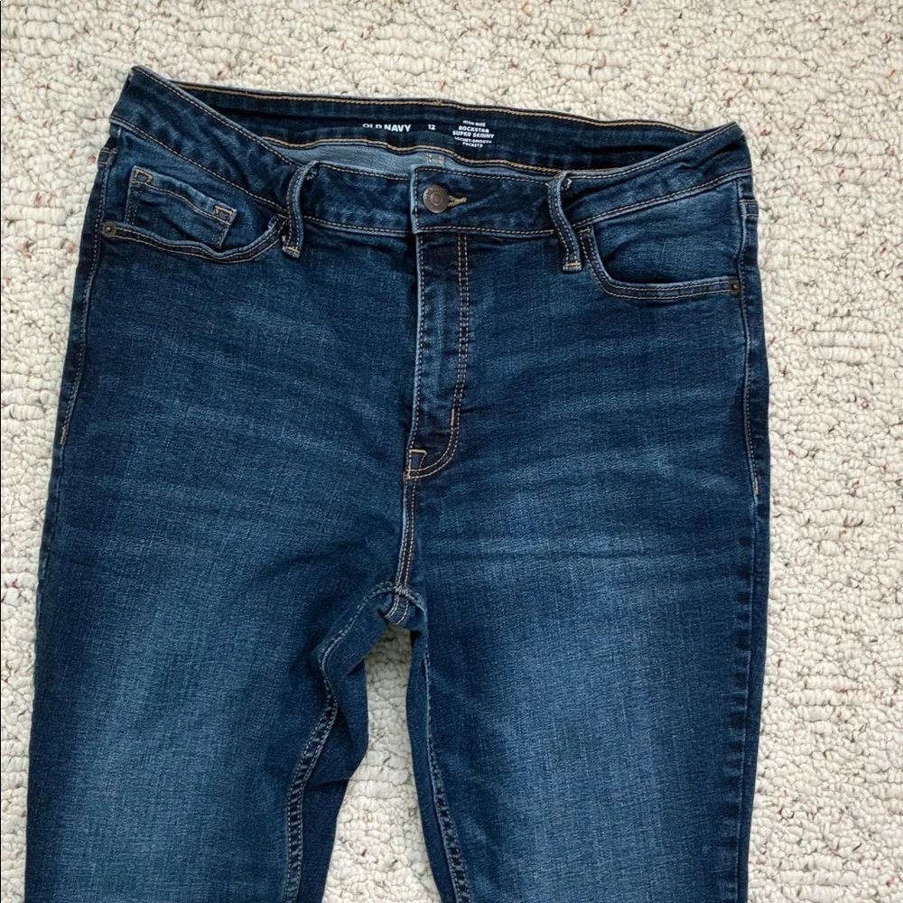 Old Navy Women's High Rise Rockstar Super Skinny Dark Blue Denim Jeans